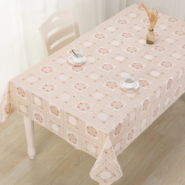 Luxury rectangle vinyl tablecloth with yarn backing Reusable PVC table cloth