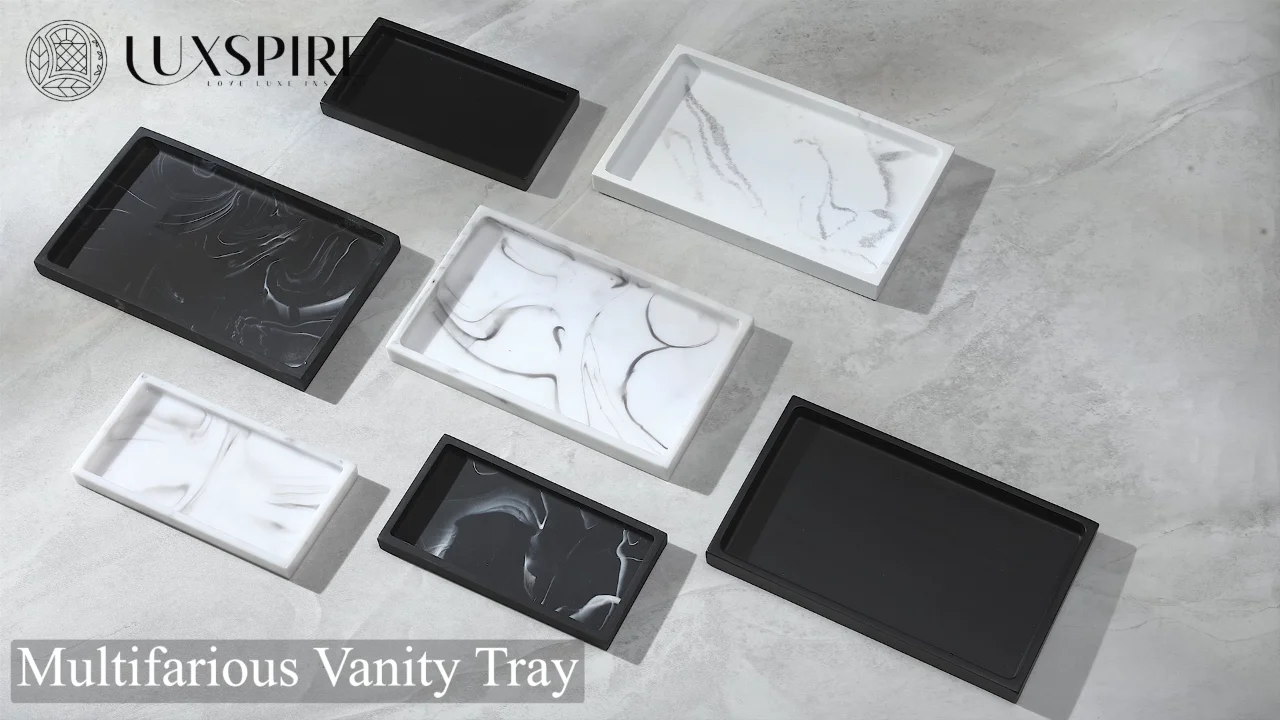 Custom Design Resin Decorative Tray Marble White Dresser Perfume