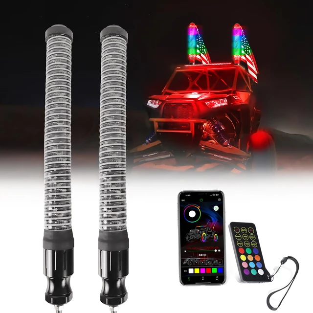 CleanLight RGB Sprial Flashing Antenna LED 1ft 2ft 3ft Application Remote Brake Steering Am for X3 Maverick Fat LED Whip Light