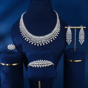 BRIDETALK Women's Classic Brass Copper Zircon Necklace Set Rhodium Plated for Engagement Anniversary Party Festival & Weddings