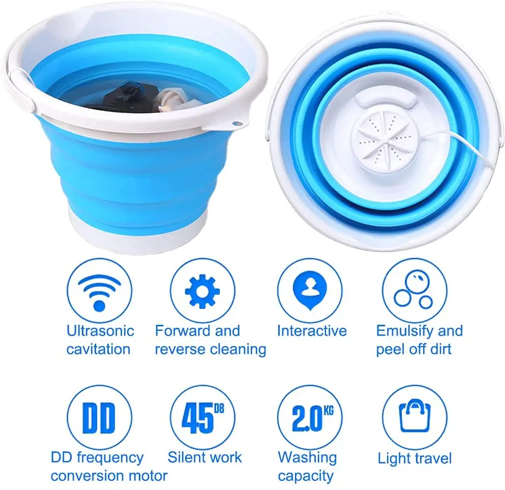 Folding 24w Bucket Washing Machine Foldable Usb Charging Portable 10l ...