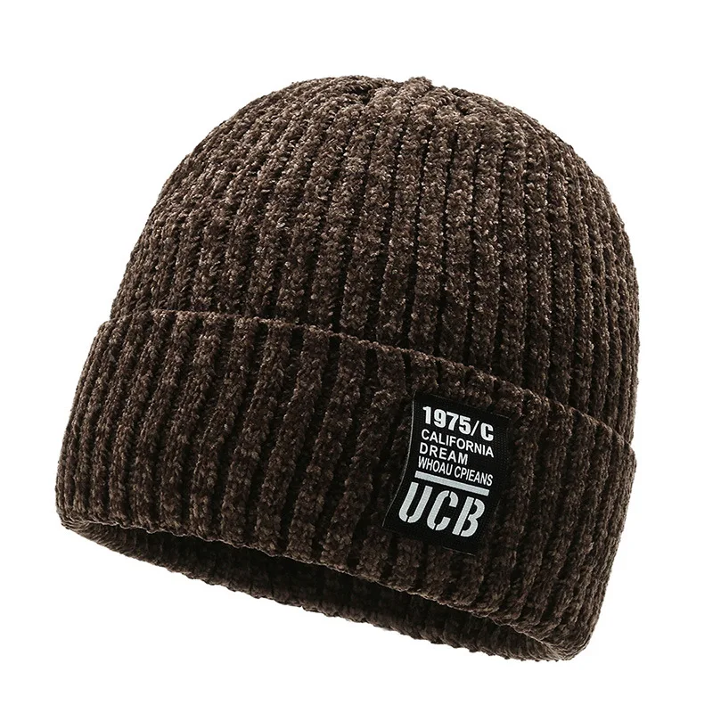Custom Ultra Soft Warm Chenille Chunky Cable Lined Cuff Beanie Hat With Patch Knitted Toque Stretchy Fleece Adults Image 5 Pcs