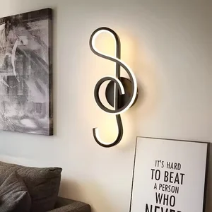 Modern 22W Indoor LED Wall Lamp Iron Body with Music Symbol Pattern Black Wall Lights for Bedroom & Living Room Decor