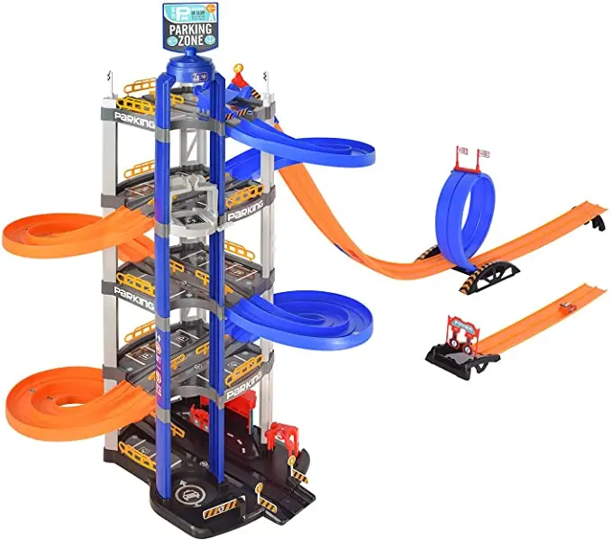 Juego De Garaje Y Pista De Coches – Rampa Con Elevador Manual Y Señales De Tráfico Para Aprender Jugando
