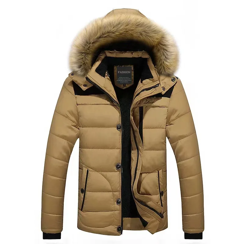 Thickening Parkas Men 2024 Winter Men's Coats Male Outerwear Fur Collar Casual Long Cotton Wadded men Hooded Coat_voghion.com