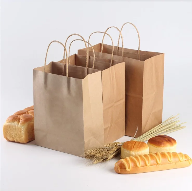 Factory Outlet Kraft Paper Bag with Handle Hot Sale Takeaway Paper Bag with logo Print