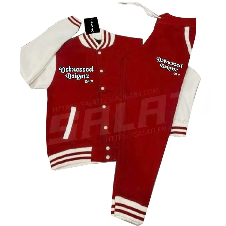 Salati Two Piece Varsity Jackets Set Custom Oversized Jongging Tracksuit Heavyweight Sweatsuit Print 100% Cotton Sweat Suits Men gallery 2