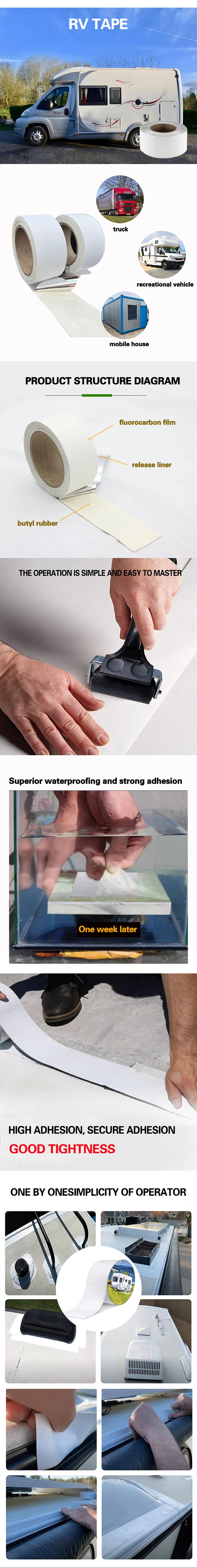 Modern White RV Tape Easy Stick Flexible Butyl Adhesive Roll for Caravan Camping Vehicle Outdoor Repair Waterproof Membrane