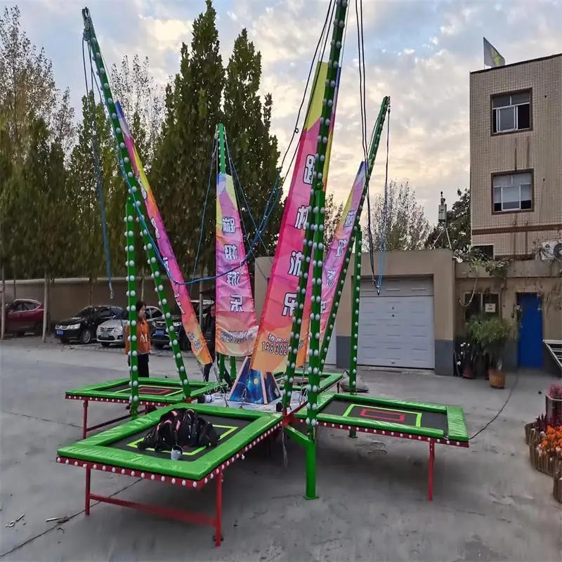 Four Way Bungee Jumping Trampoline With Trailer Electric Bungee Jumping for Four People LED Lights