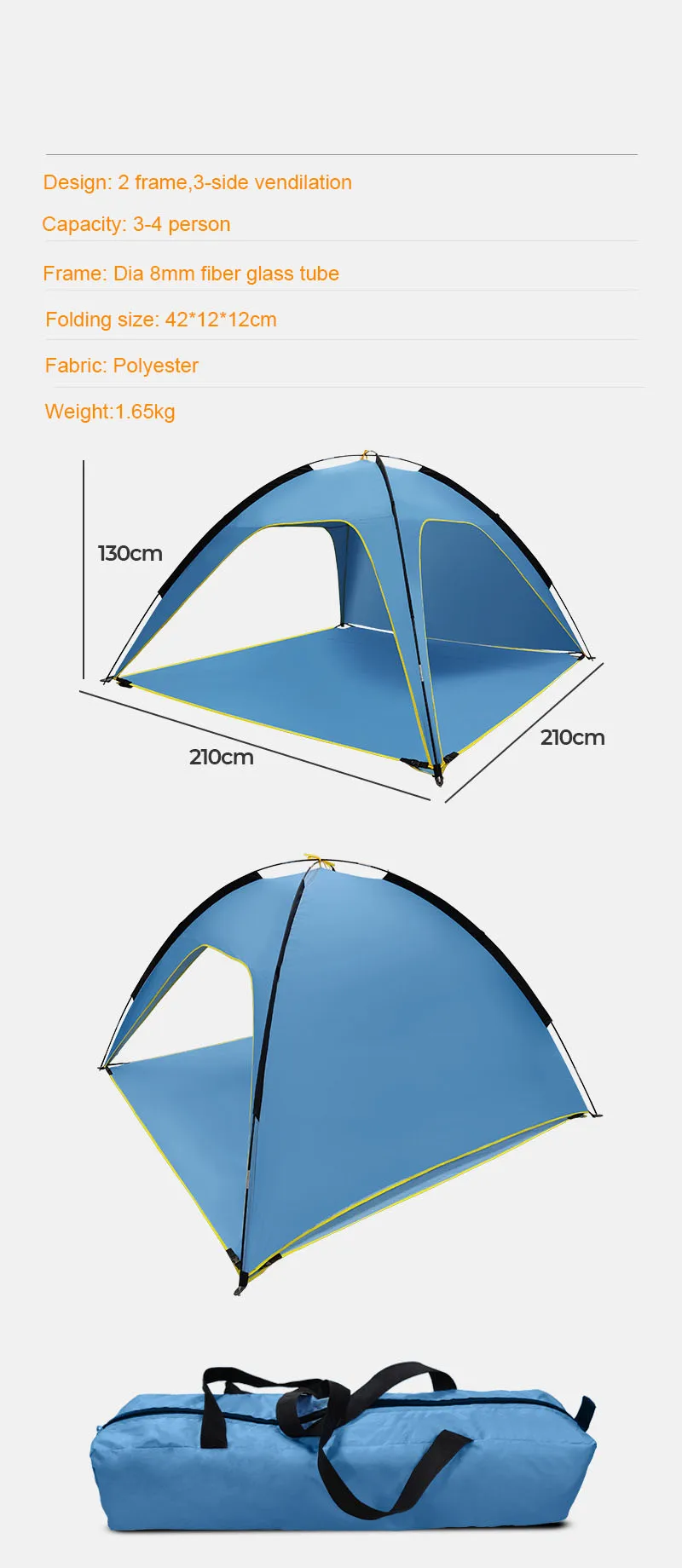 3-side Opening Tent Removable Bottom Easy Foldable Beach Tent Folding ...