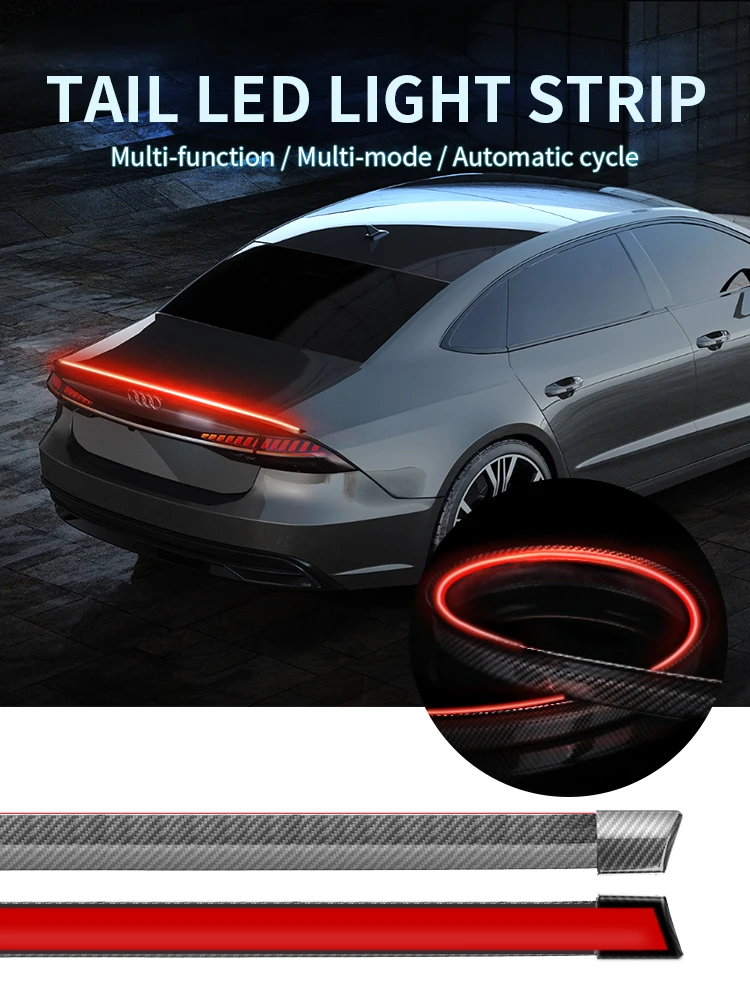 Universal 12v Car Multifunctional Rear Wing Red Carbon Fiber Led