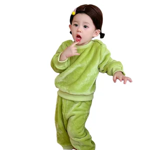 Spring Children's Home Clothes Flannel Breathable Two-Piece Suits Plus Fleece Customized Color Girls Boys Pajamas