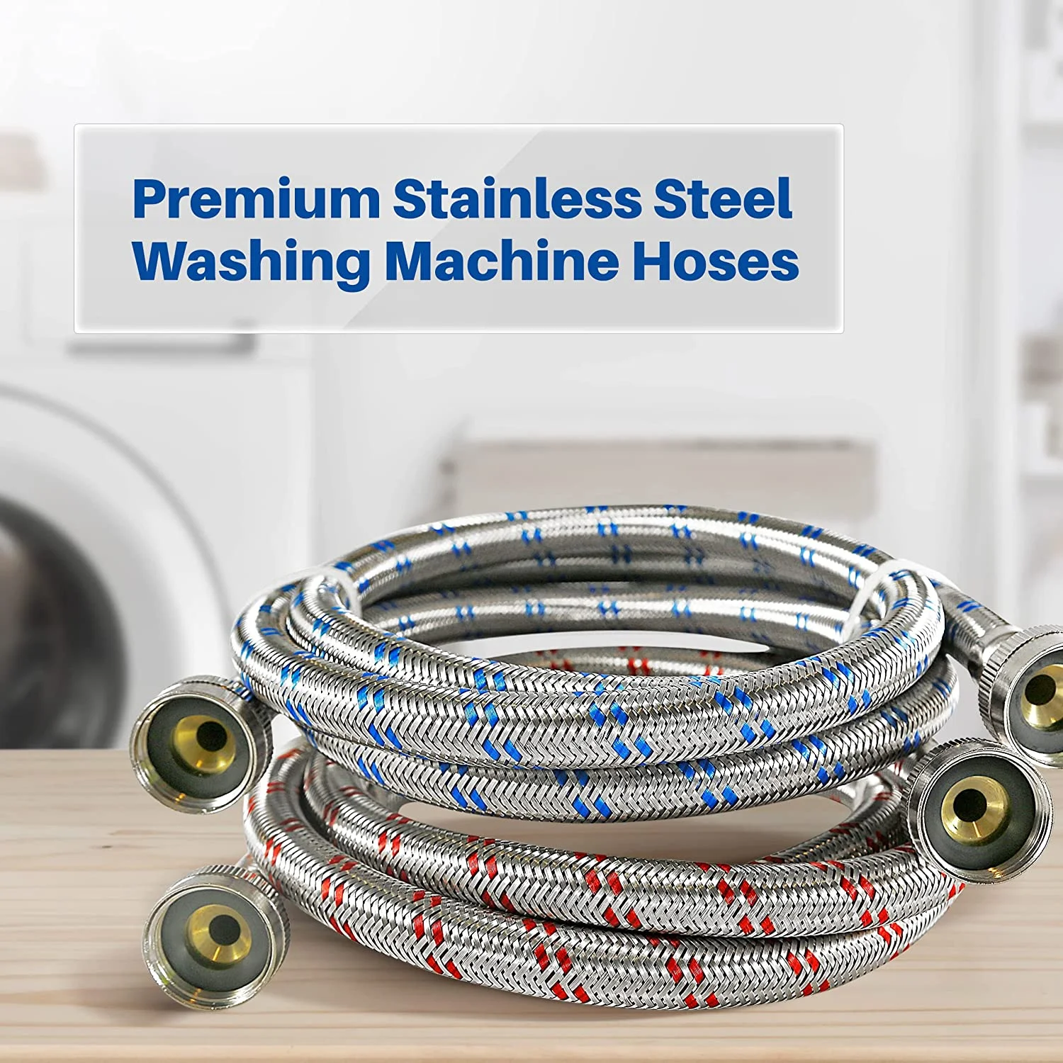 2 Pack Burst Proof Hot And Cold Water Supply Hose 4ft Premium Stainless Steel Washing Machine