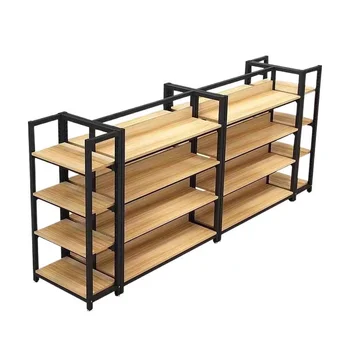 Supermarket Display Racks Metal Wood Natural Look Structure for Shelf Display