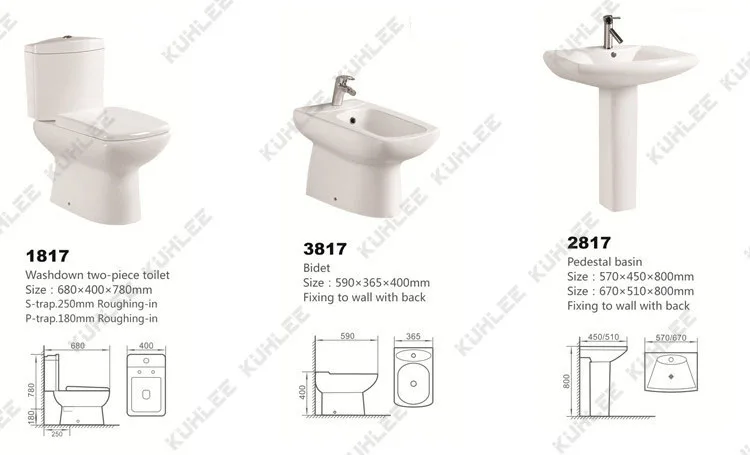 European Standards Floor Mounted Dual Flush Sanitary Ware P-Trap Two Piece Wc Toilet With Basin Bidet Suite