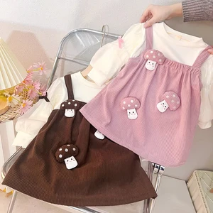 Girls Cute Autumn New Sweet Formal Floral Cotton Long Sleeve O-Neck Dress for 1-4 Years