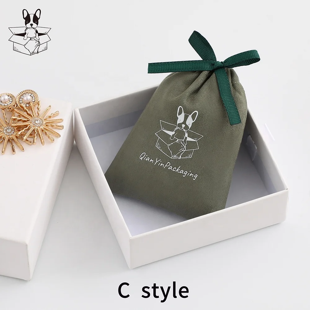 Custodia per gioielli in pelle scamosciata di lusso verde con Logo  personalizzato, borse per imballaggio con coulisse per gioielli, borsa per  gioielli