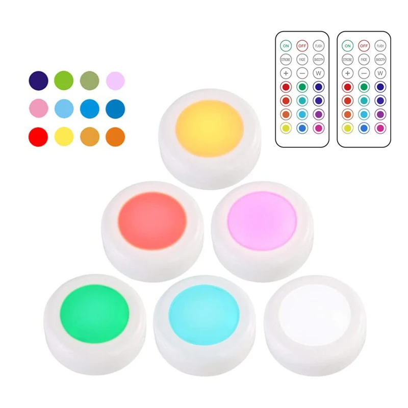 Wireless LED Cabinet Light Multicolor Remote Control Dimmable Wardrobe Lamp Battery Operate Night Light