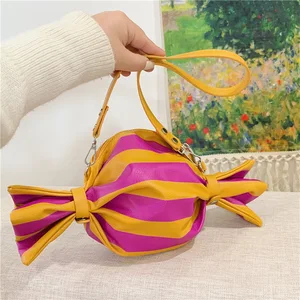 A Niche Design Candy Shaped Crossbody Bag PU Leather Striped Shoulder Bag Trendy Irregular Handbag for Women