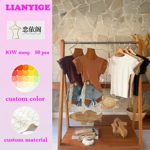 2026 New Arrival Women's Casual Crew Neck Tshirts Tassel Lace Sleeve Design Summer Collection Small Order Wholesale Blank