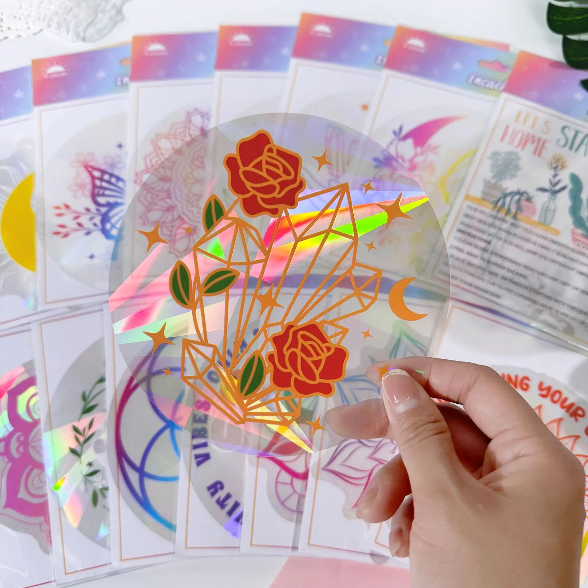 Custom Printing 3d Prism Static Decals Rainbow Suncatcher Window