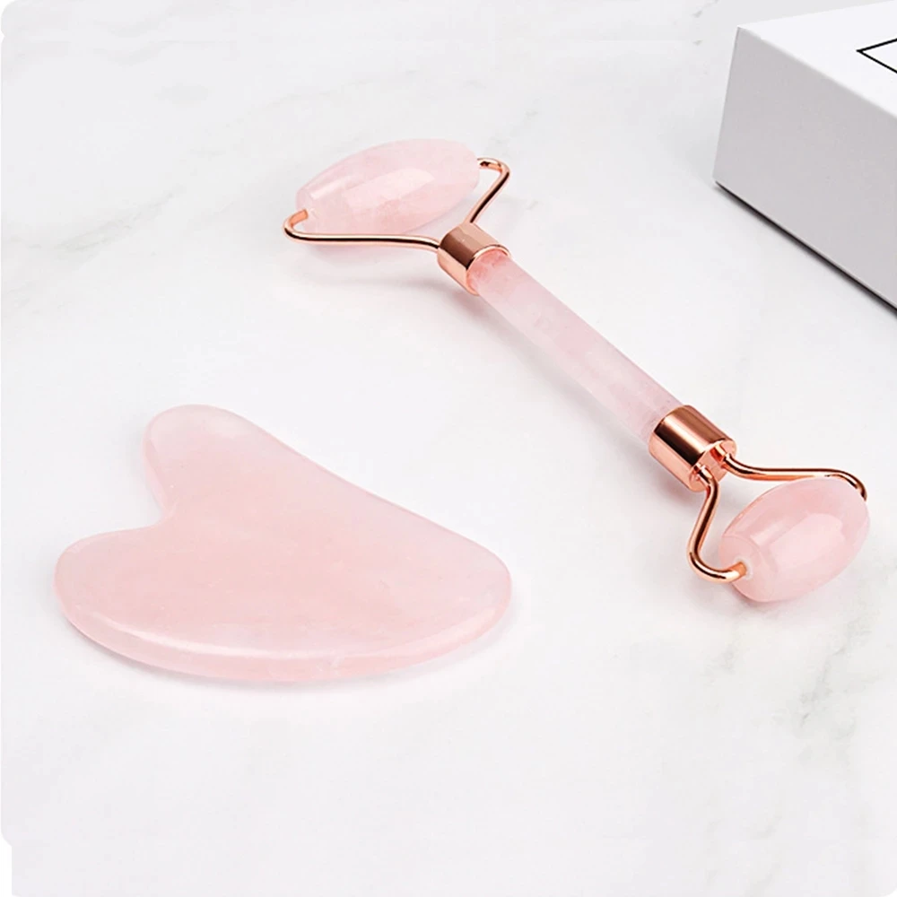 hot products Face Skin massager rose quartz roller Gua Sha Mask Brush jade roller gua sha set