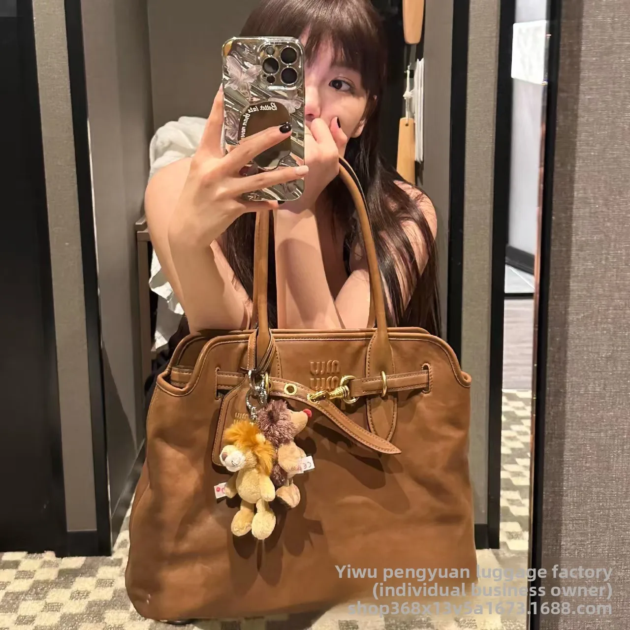 MIUs Genuine Leather Large-Capacity Practical Vintage Tote Bag Handheld Briefcase-Style Underarm Bag European-American Retro