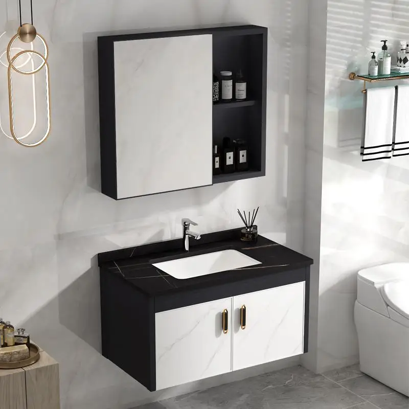 Hotel furniture bathroom vanity sink aluminum cabinet sintered stone wash basin modern bathroom cabinet with mirror details