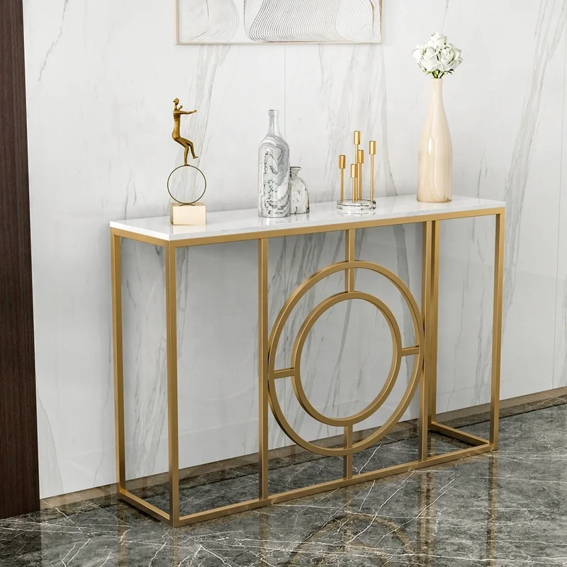 SWT High End Hallway Metal Frame Home Golden Console Table With Marble Top