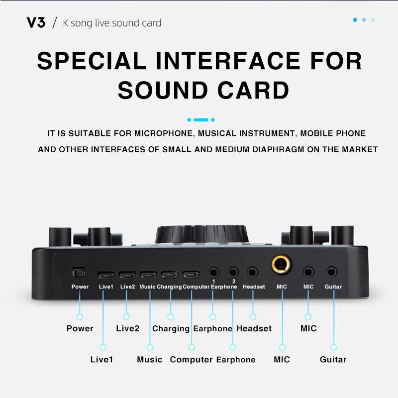 Professional Live Stream Sound Card Audio Interface Mixer Support Multi