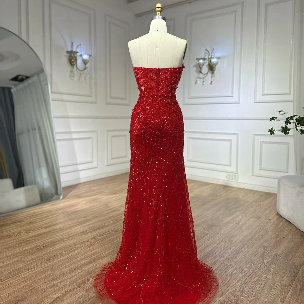 Red Pearls Beaded Strapless Mermaid Evening Dresses With Shawl Serene Hill  LA72585A Wedding Party Gowns for Women 2025