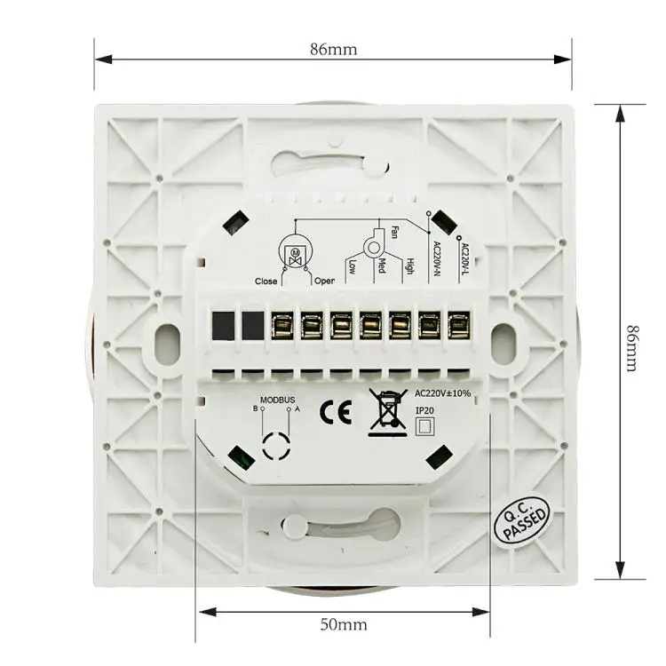 Champagne BAC-6000 95~240VAC Two Pipe Heating Cooling LCD Digital Touch Screen 5+2 Weekly Programmable Data Memory Fan Coil Unit