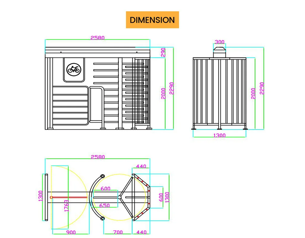 304 Stainless Steel Security Full Height Bicycle Turnstile