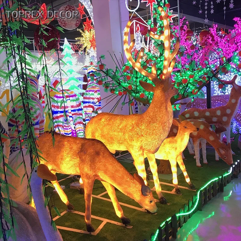 Прочные уличные и комнатные Рождественские огни на высоком лице, светодиодные украшения из смолы с оленями