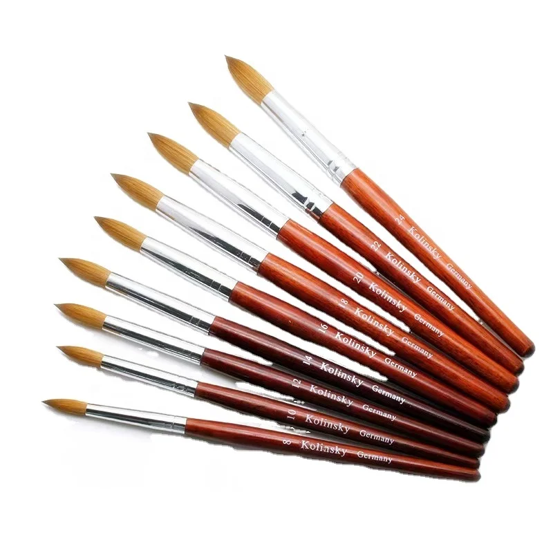 Оптовая цена, красная деревянная ручка, 100% чистая кисть Kolinsky, соболиный ворс, акриловая кисть для ногтей