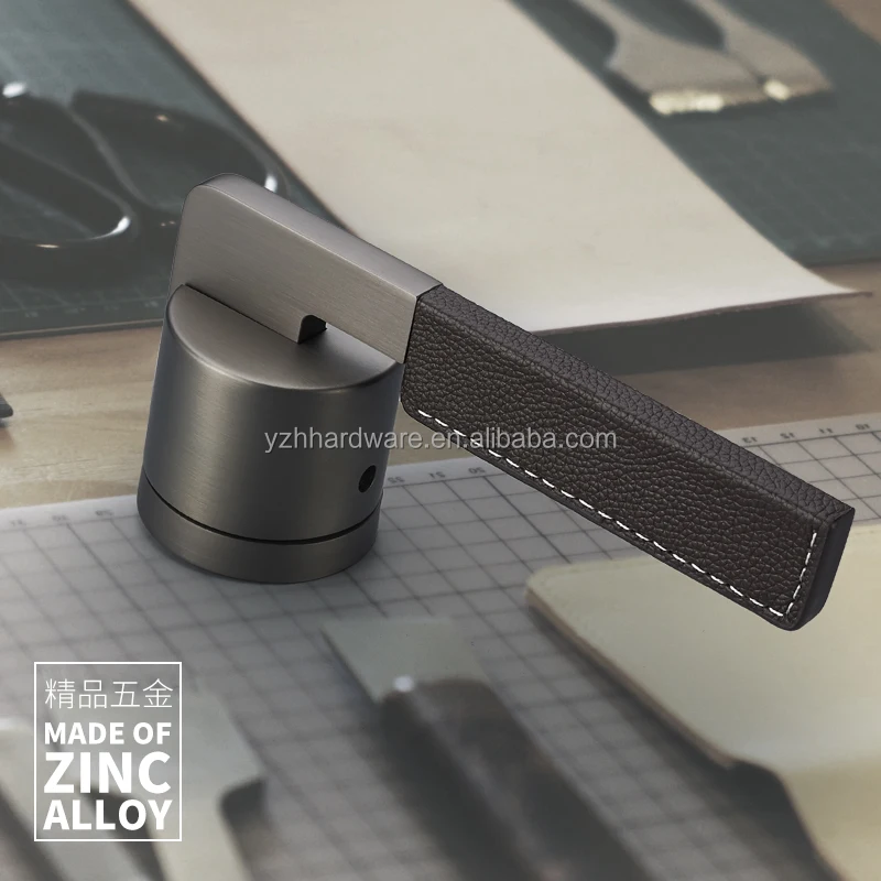 [zinc Alloy]leather Silent Style Interior Wooden Door Lock Handle With