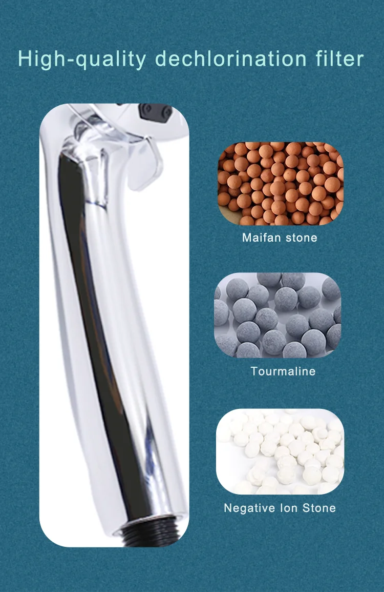 Portable 10 Function Rain High Pressure Pressurized Waterfall Vitamin C Filter Filtered Handheld Hand Shower Head With Filter