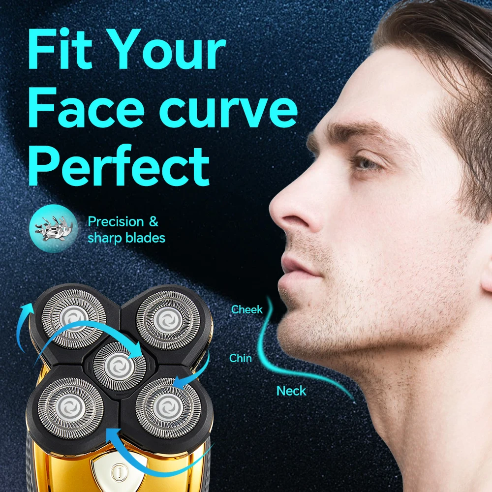 USB Stainless Steel Five-Blade Digital Display Body Hair Trimmer for Household RV Use Beard Trimmer Rotary Electric Shaver details