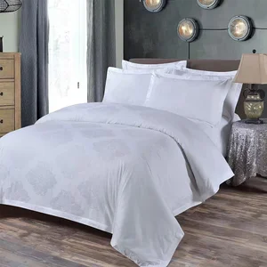 Custom Luxury Hotel Bedding Set 400TC White Jacquard 4 Piece Set for 5 Star Hotels
