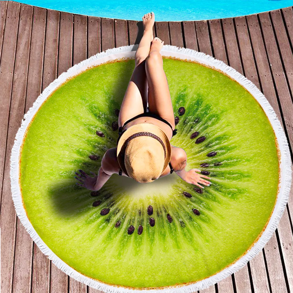 Oversized Round Beach Towel - Watermelon Slice Design, 59" Microfiber, Quick Dry & Sandproof - View #6