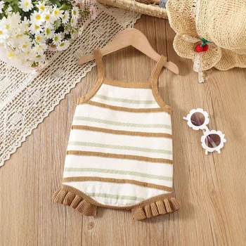 High Quality 2025 Summer Thin Cotton Sleeveless One-Piece Triangle Baby Jumpsuit Baby Girl's 2-Year Old Printed Baby Romper