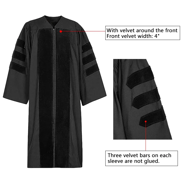 Classic doctoral regalia sleeve with velvet bars