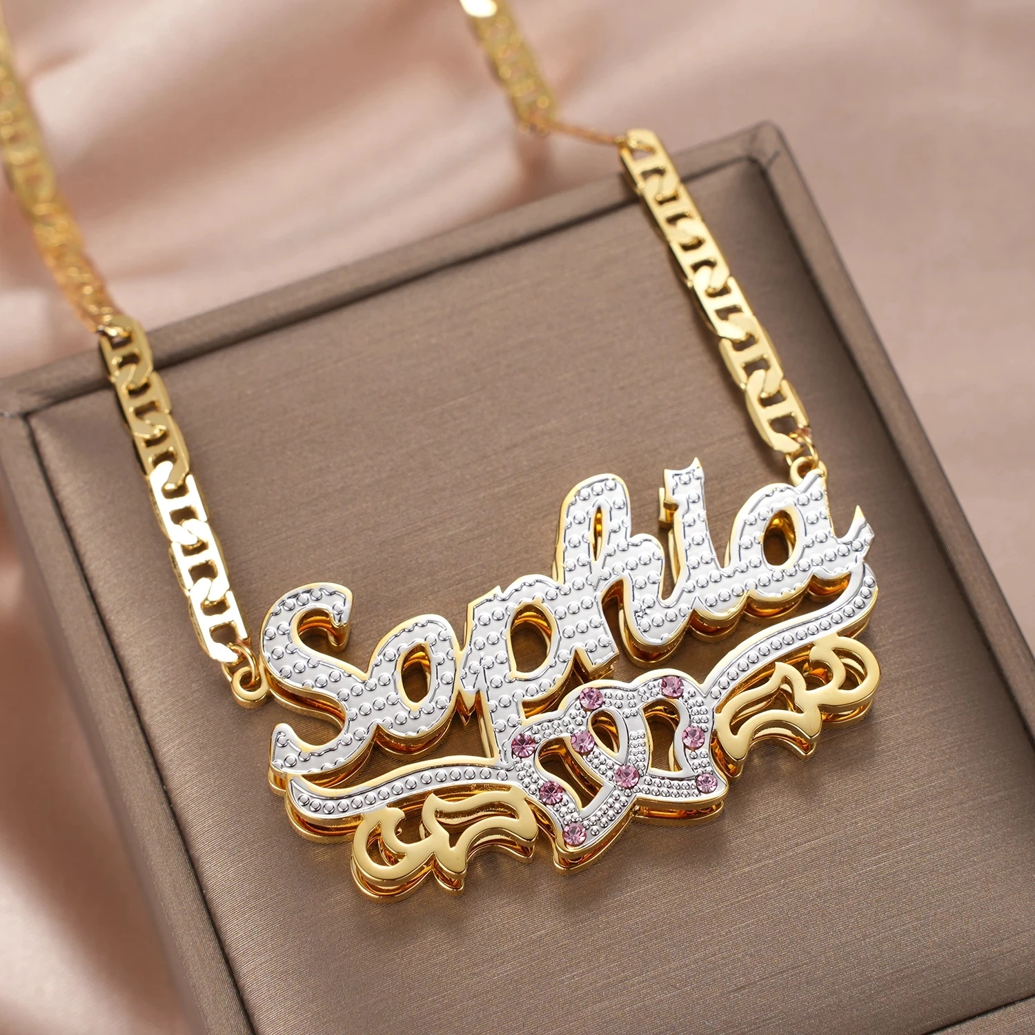 Custom Name Pendant 18K Gold Plated Double Layer Necklace