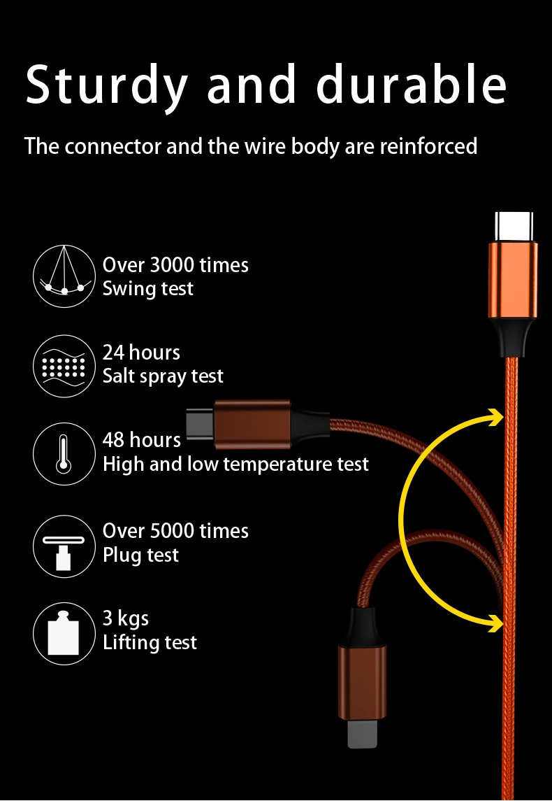 Promotional Braided 5 in 1 Logo Engrave USB Cable For Keychain Luminous LED Light Micro USB Type C Mini Fast USB Charging Cable