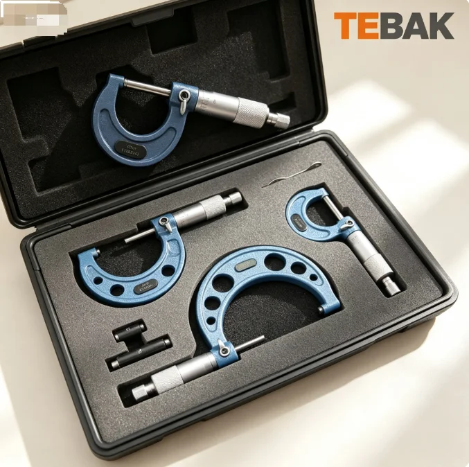 TEBAK High Precision Spiral External Outside Diameter Micrometer Set 0-100mm Industrial Measuring Micrometer Kit 3/4/6 Pieces