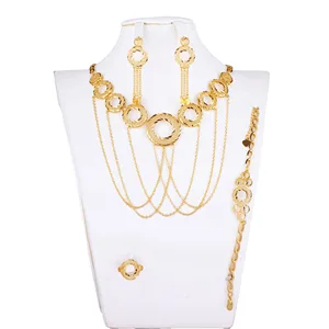Dongli Jewelry Chic Circular Gold-Plated Jewelry Set: Layered Necklace, Earrings, Ring & Bracelet for a Modern Elegant Style