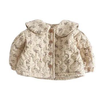 Girls' Baby Coat Cotton-padded Winter Clothes 2025 New Style Plus Velvet Quilted Cotton-padded Clothes Baby Girl Warm Tops
