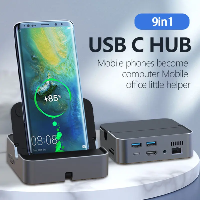 Лидер продаж 4K HD 9 в 1 многопортовый 2xUSB2.0 SD/TF карта 3 0 USB C адаптер концентратор для ПК ноутбука телефона