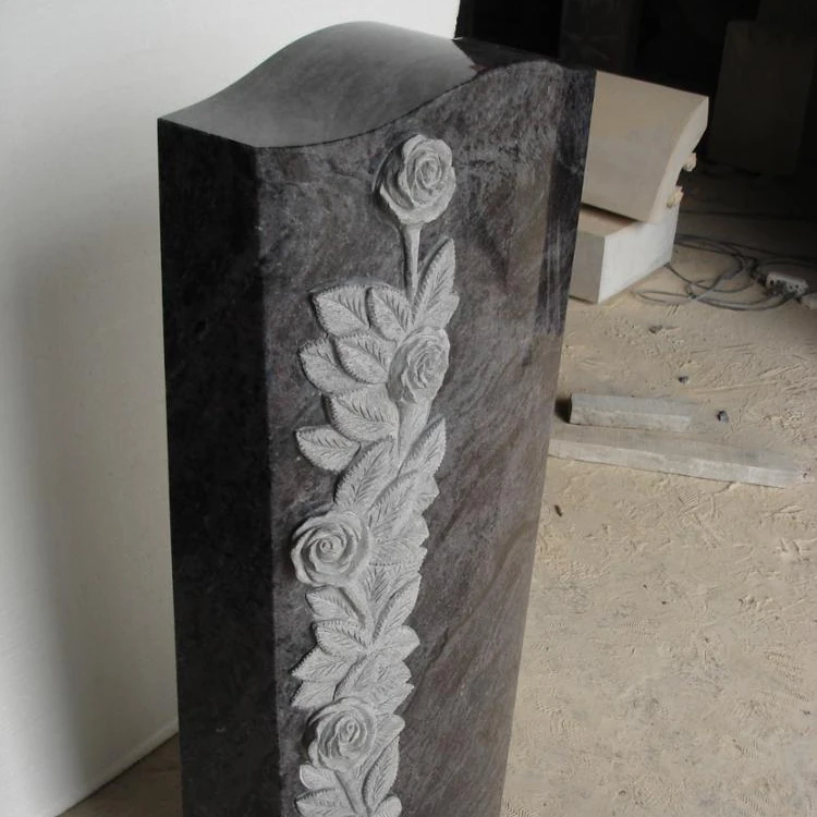 Dark Lavender Blue Stone for Grave Monument with  Shining Rose Bunch Carving