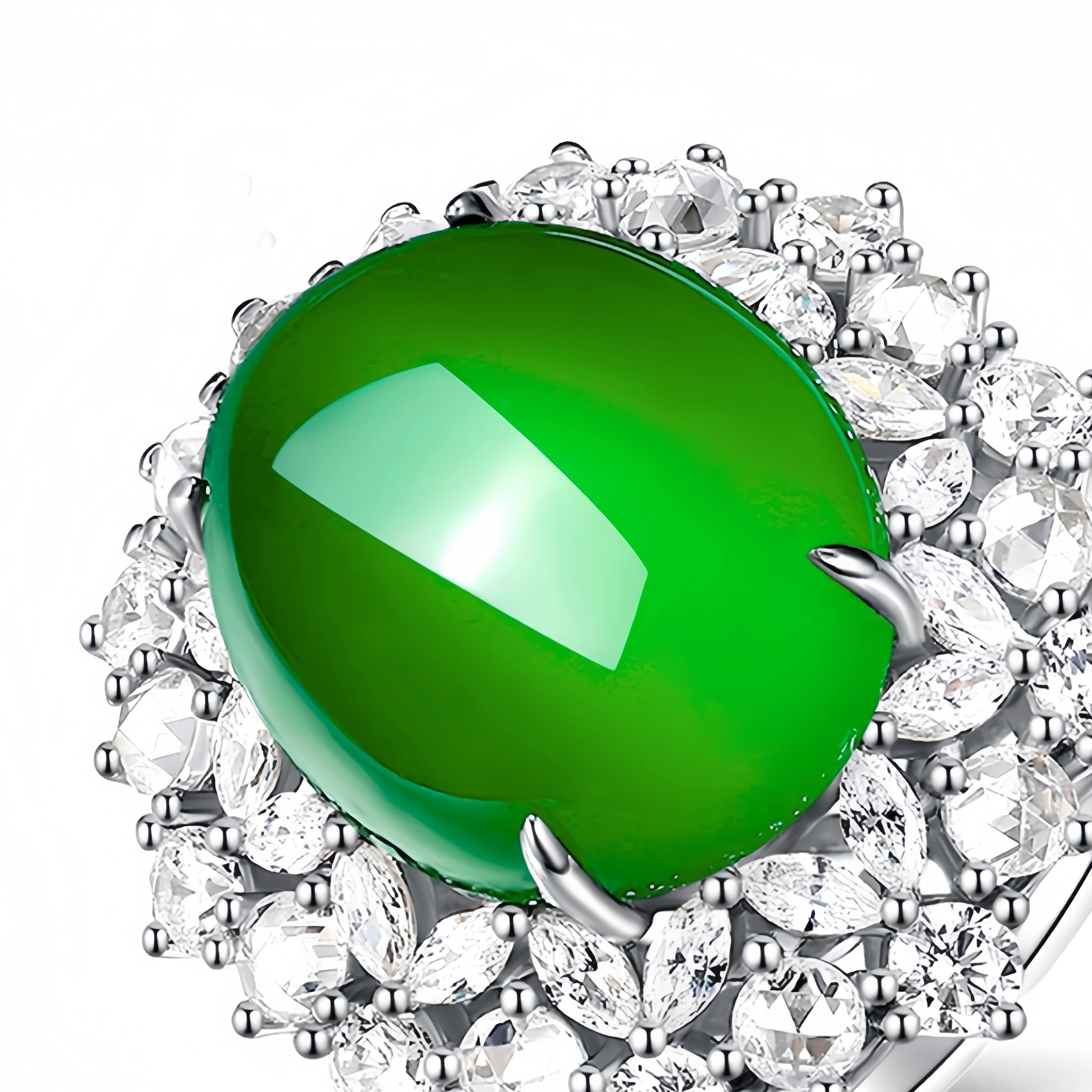 MUSHAN Jewelry Factory S 925 Sterling Silver Ring Luxury 5A High Carbon Diamond Wedding Band 12mm Ice Green Jade Rings for Women